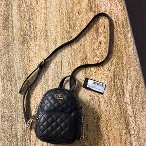 GUESS Black Quilted Mini Crossbody Bag with Gold Hardware